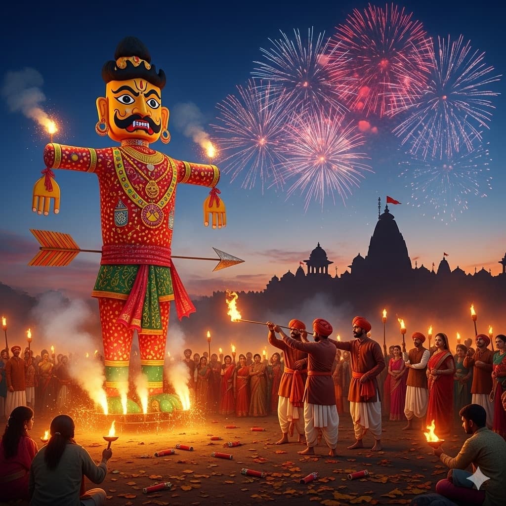 रावण दहन करते लोग
